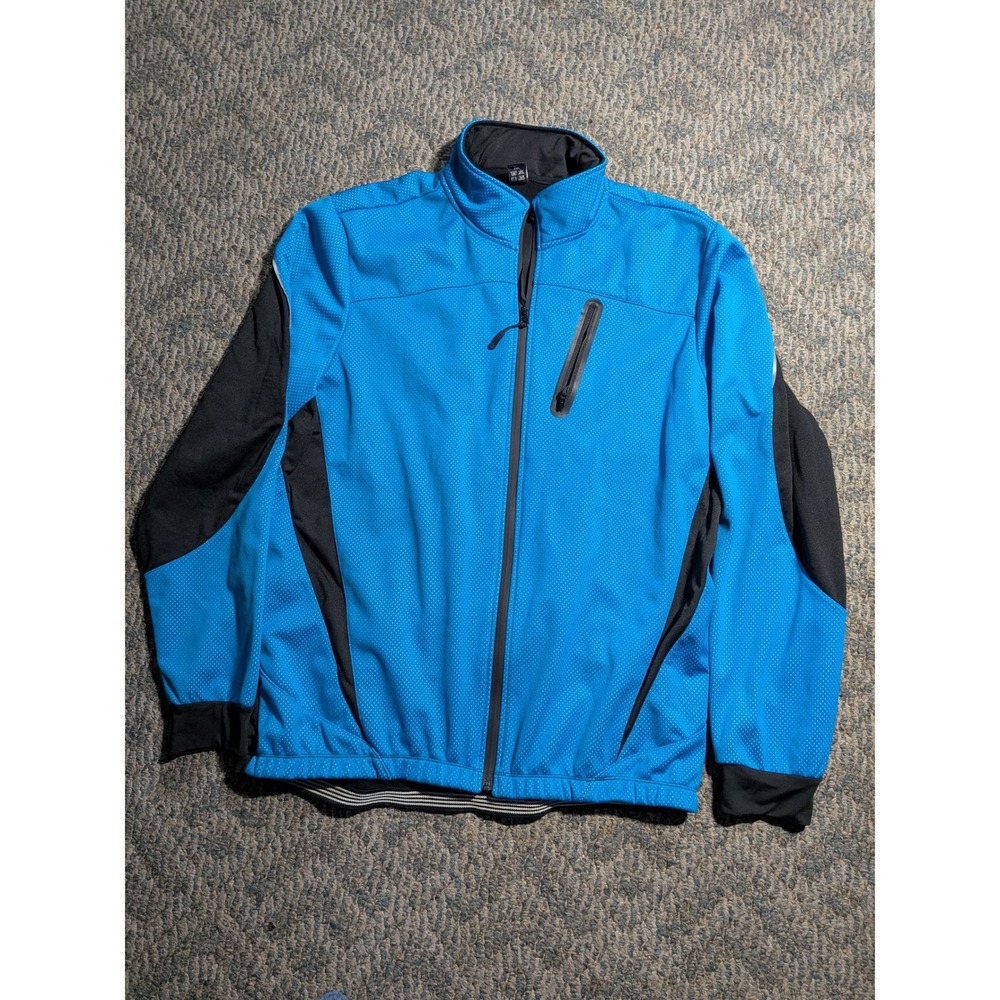 West Biking Mens Cycling Jacket Blue Black Long Sleeve Full Zip Fleece Lined XL